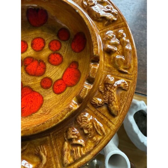 70s Ceramic Dish Ashtray Red Brown 1972 8.5" - Picture 4 of 5